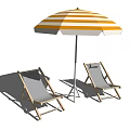 Outdoor Landscape Lounge Chairs with Wooden Frame Gray Cushions and Orange White Striped Umbrella