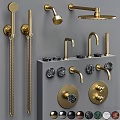 Modern Black Bathroom Faucet Set With Marble Control Knobs And Shower System 3d model