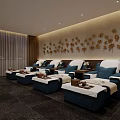 SPA Sauna Interior Design With Comfortable Lounge Chairs Decorative Wall Stone Flooring And Soft Lighting