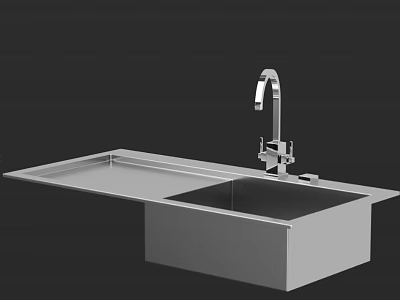 Stainless Steel Single Bowl Kitchen Sink With Modern Faucet And Countertop 3d model