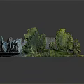Cartoon Scene With Castle Ruins Green Trees Water Area And Lush Grass