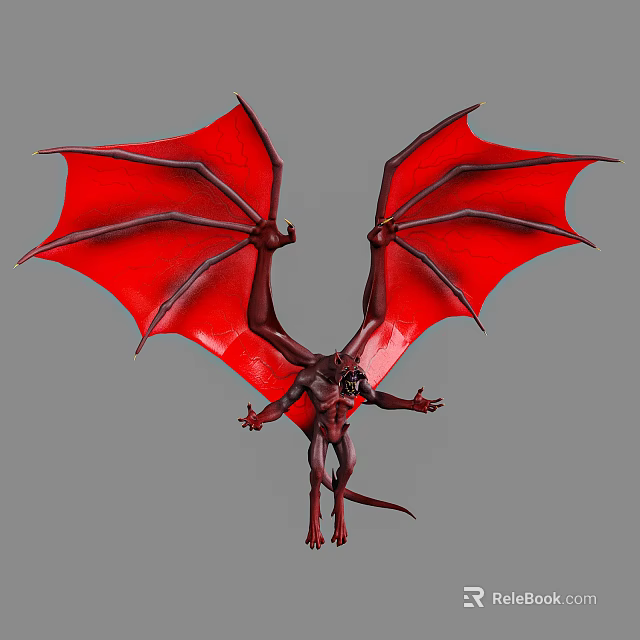 Game And Movie Fantasy Character With Red Spread Wings And Sharp Claws 3d model 
