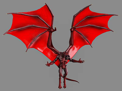 Game And Movie Fantasy Character With Red Spread Wings And Sharp Claws 3d model