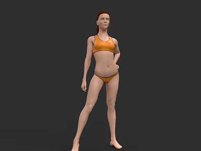 Woman in Orange Bikini Standing in 3D Model Pose with Gray Background 3d model