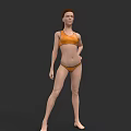 Woman in Orange Bikini Standing in 3D Model Pose with Gray Background