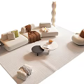 Modern L Shaped Light Colored Sofa Set With Armchair Coffee Table Throw Pillows And Rug
