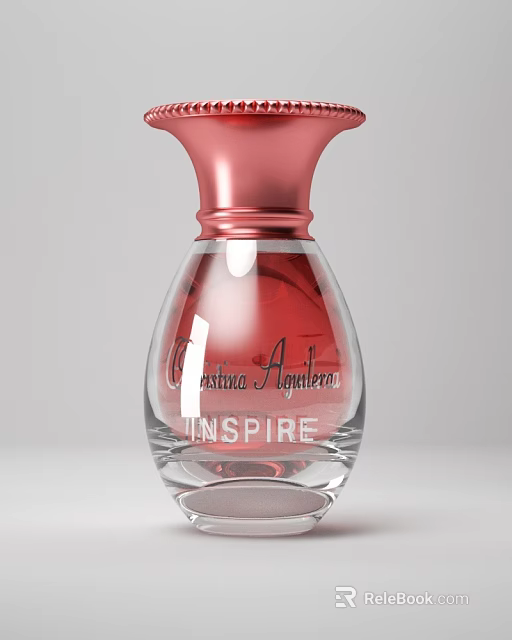 Pink Cap Clear Glass Perfume Bottle With Red Liquid 3d model 