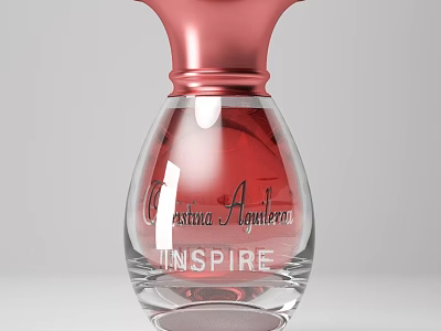 Pink Cap Clear Glass Perfume Bottle With Red Liquid 3d model