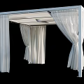 White Outdoor Pergola With Flowing Curtains And Simple Frame Design