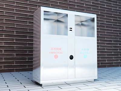Public Waste Sorting Recycling Bin With Double Metal Doors And Recyclable Unrecyclable Labels 3d model
