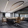 Modern Conference Room Interior Design With Long Table Chairs And Wall Painting