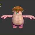 Mushroom Shaped Doll With Orange Cap Light Pink Body Simple Eyes And Outstretched Arms
