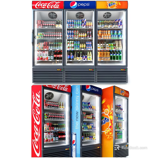 Commercial Beverage Display Refrigerators Stocked With Various Drink Brands 3d model 