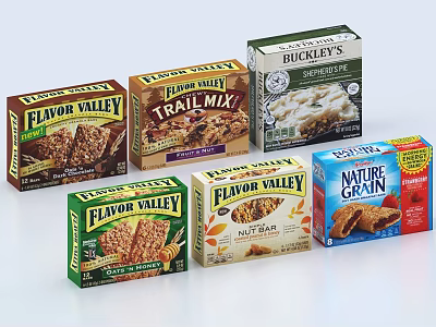 Assorted Flavor Valley Trail Mix Nut Bars And Nature Grain Crackers Snack Products 3d model