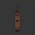 Ancient Wooden Sailboat Model With Multiple Red Masts And Brown Hull