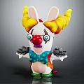 Yellow Curly Eared Red Nosed Blue Eyed Cartoon Rabbit Holding Cameras White Body Green Base