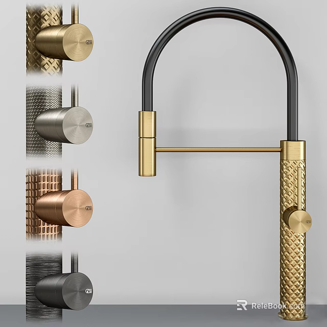 Stylish Modern Faucet Designs with Gold Silver Copper and Black Finishes 3d model 
