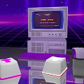 Retro Computer Setup With Cyberpunk Purple Background And Game Over Screen 3d model
