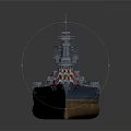 Detailed 3D Battleship Model With Blue Hull Brown Deck And Turrets Structure