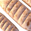 Freshly Baked Long Loaf Bread With Browned Spots And Sliced Patterns On White Background 3d model