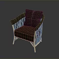 Modern Armchair With Brown Leather Cushion And Wooden Geometric Frame Design