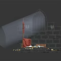 Cartoon Castle Interior Scene With Stone Walls Arched Window Treasure Chest Gold Coins And Carpets
