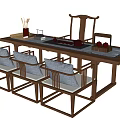 Traditional Chinese Wooden Tea Table and Chairs with Tea Set Tray and Backrest Design