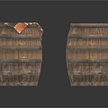 Two Rustic Wooden Barrels As Household Items With Striped Cloth Cover