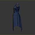 Blue Sleeveless Dress Sculpture Carving With Asymmetrical Hem And Waist Decorative Buttons