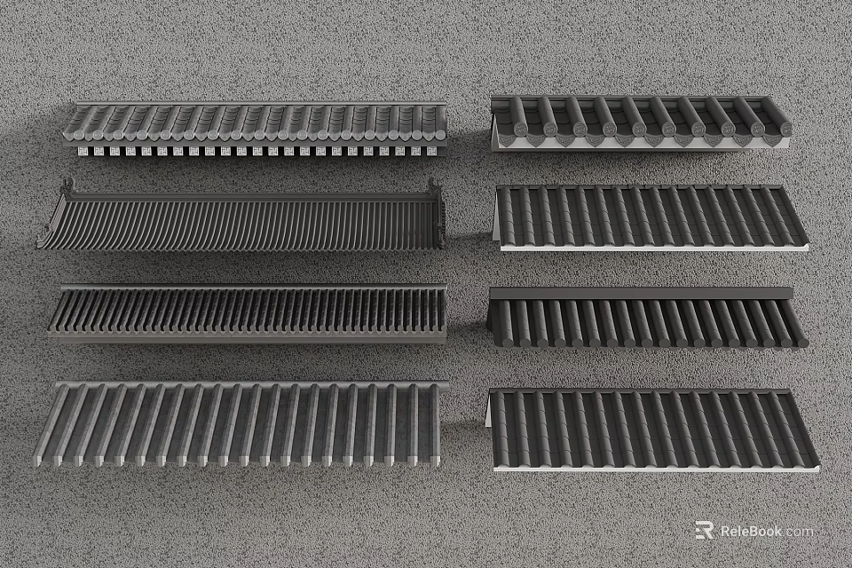 Various Metal Heat Sinks With Different Shapes On Gray Background 3d model