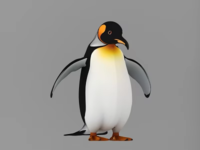 King Penguin Aquatic Animal Standing with Black White Yellow Plumage Orange Beak and Feet 3d model