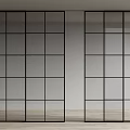 Modern Glass Room Divider With Black Frame And Light Wall Interior 3d model