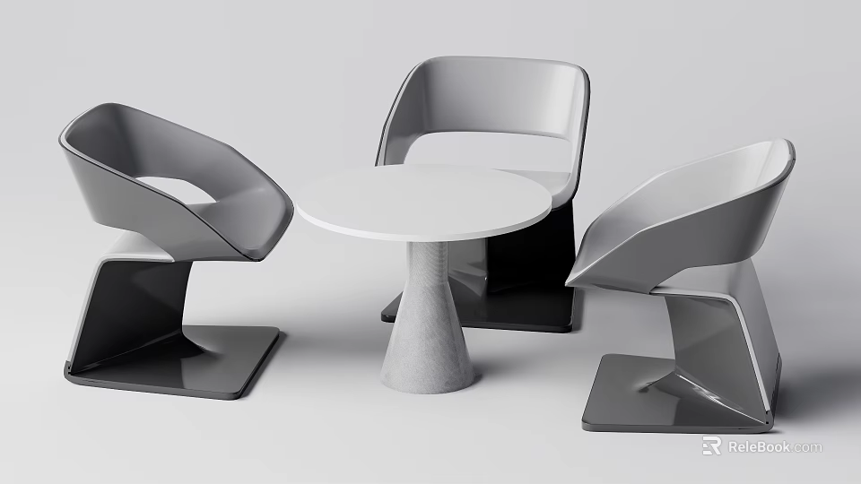 Modern Round Table Set With Three Gray Chairs And Minimalist Design 3d model 