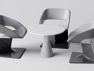 Modern Round Table Set With Three Gray Chairs And Minimalist Design 3d model