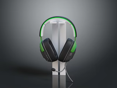 Green And Black Wired Gaming Headset With Ergonomic Design And Built In Microphone 3d model