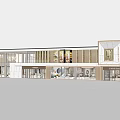 Modern Commercial Storefront Design with Glass Curtain Walls Wooden Elements and Display Windows