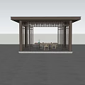 Modern Outdoor Wooden Pavilion With Lattice Design Roof And Tables Chairs Inside