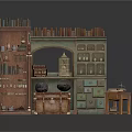 Vintage Room Interior Design With Bookshelves Cabinets Trunk Lantern And Ship Model