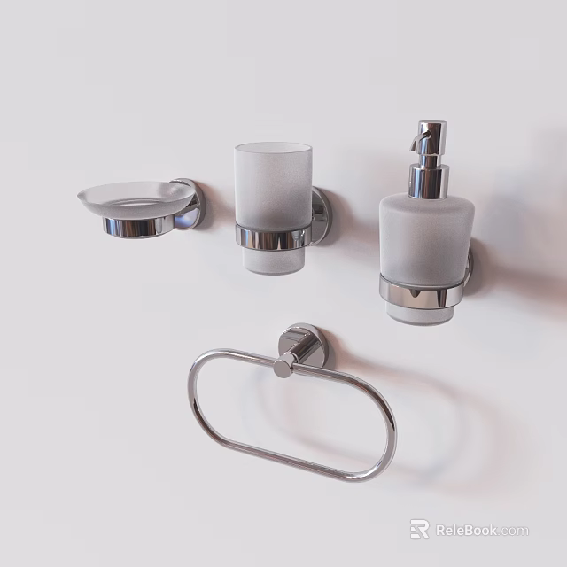 Wall Mounted Chrome Bathroom Accessories With Soap Dish Tumbler Dispenser And Towel Ring 3d model 