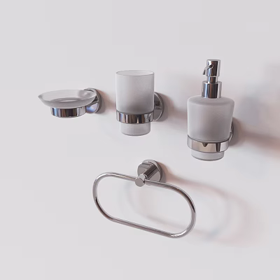 Wall Mounted Chrome Bathroom Accessories With Soap Dish Tumbler Dispenser And Towel Ring 3d model