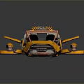 Futuristic Yellow Racing Vehicle With Black Checkered Accents And Mechanical Wing Structures