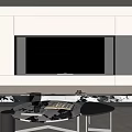 Modern TV Wall Design With White And Black Panels And Storage Cabinets