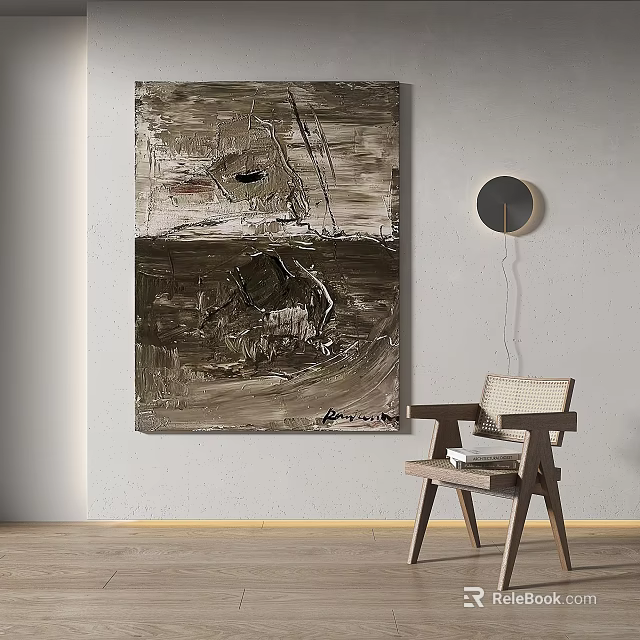 Textured Abstract Painting With Dark Brown Gray Tones For Modern Interior Wall Decor 3d model 