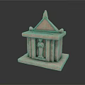 Ancient Style Stone Shrine Structure Featuring Triangular Roof And Interior Carved Statue 3d model