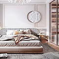 Elegant Modern Bedroom Interior With Crystal Chandelier Circular Painting And Floor To Ceiling Windows