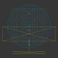 Cartoon Scene With Neon Geometric Mountains Gradient Sky Blue Sun And Grid Floor