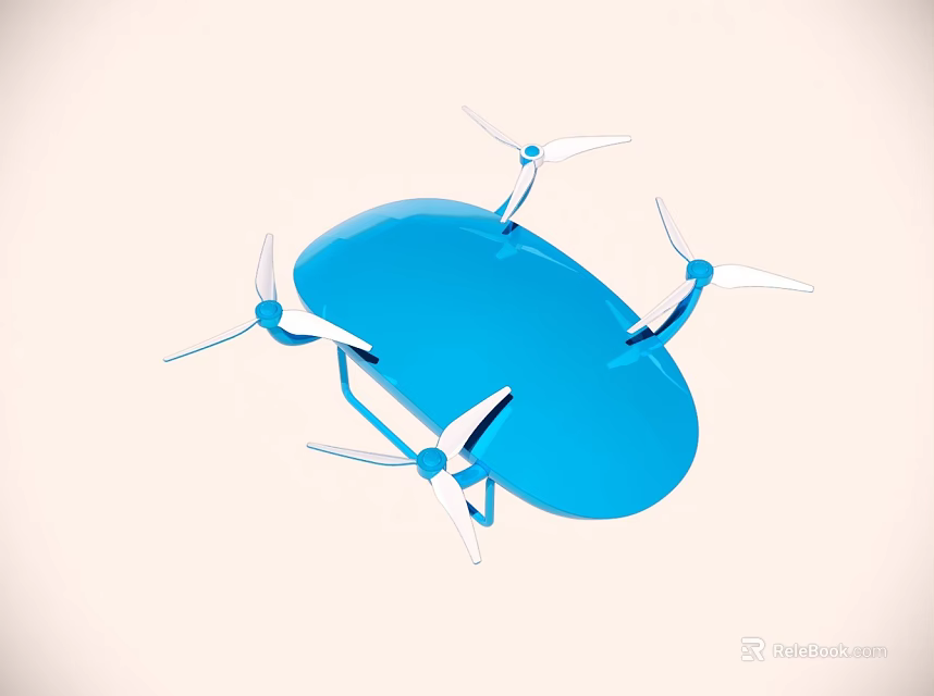 Blue Drone With Four Propellers And Elliptical Body Structure Design 3d model 