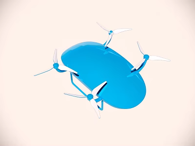 Blue Drone With Four Propellers And Elliptical Body Structure Design 3d model
