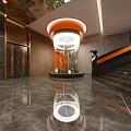 Modern Luxury Lobby Front Desk Reception with Orange Columns Mirrored Ceiling and Marble Floor Lighting