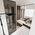 Modern Bathroom Interior With Glass Shower Vanity Large Mirror And Potted Plant